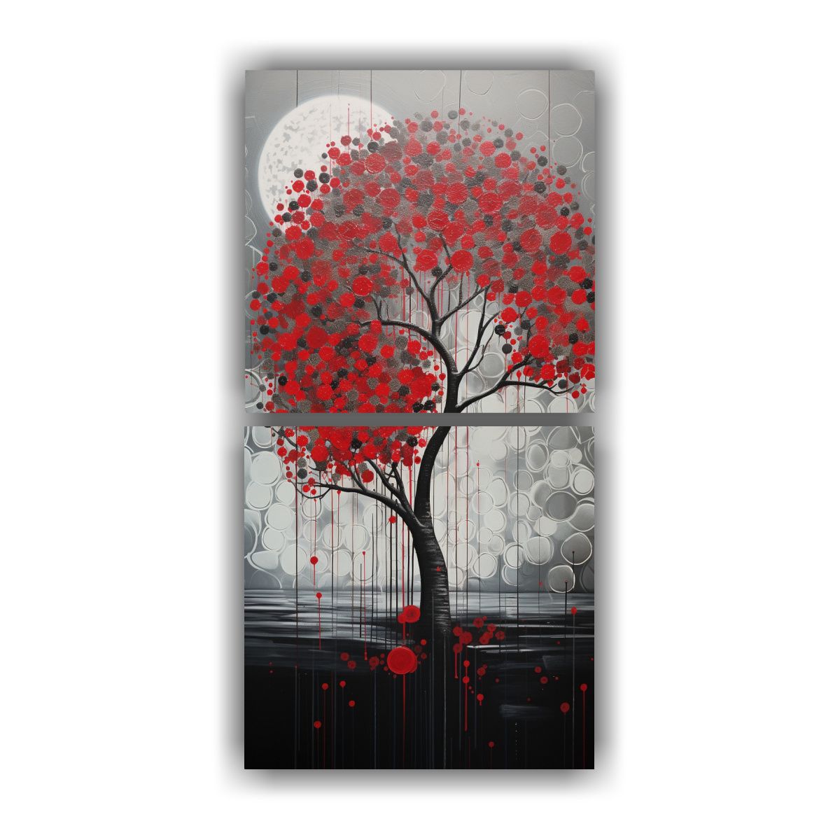 GENERICO - Cuadro Temático De Forma Con Árbol En Rojo Y 20x40 Cm
