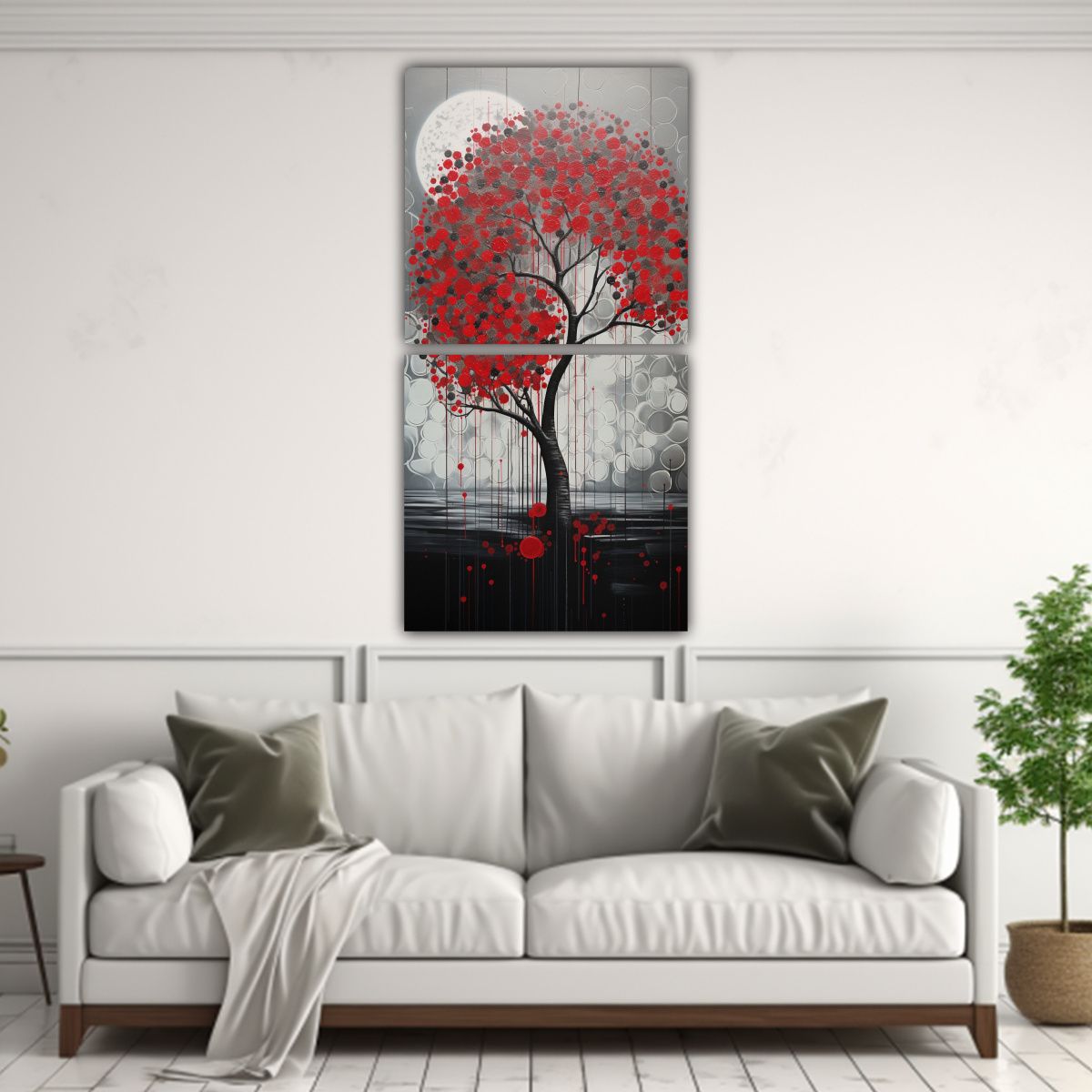 GENERICO - Cuadro Temático De Forma Con Árbol En Rojo Y 20x40 Cm
