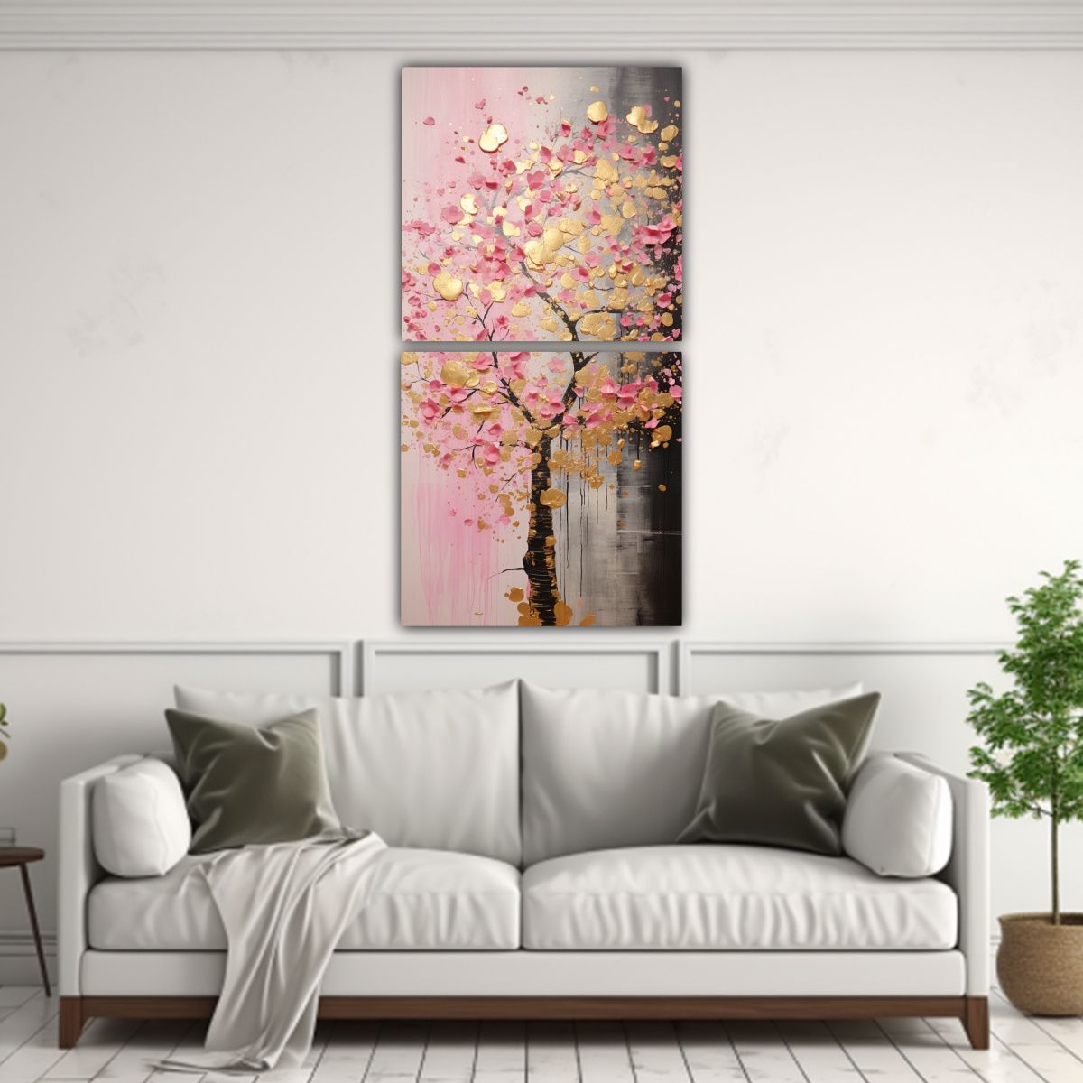 GENERICO - Floreciente árbol Dorado Y Rosa En Un Lienzo 40x80 Cm