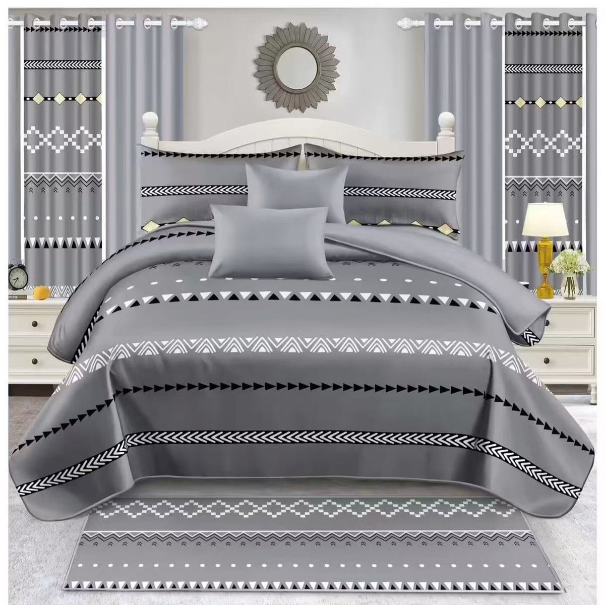 GENERICO - JUEGO DE SABANAS 3 PIEZA CON DISEÑO GRIS CLASICO 1.5 PLAZA TF