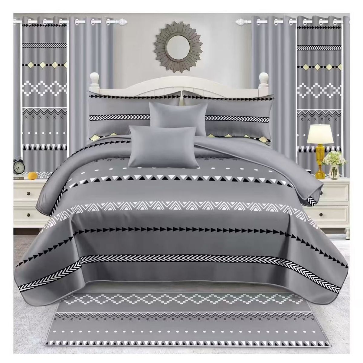 GENERICO - JUEGO DE SABANAS 3 PIEZA CON DISEÑO GRIS CLASICO 1.5 PLAZA TF