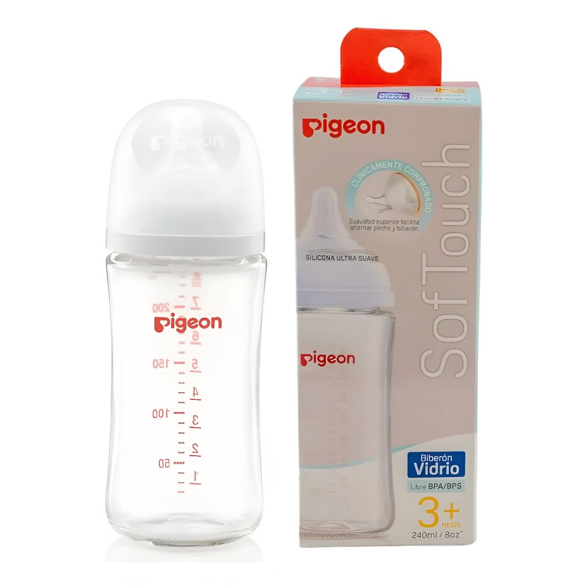 PIGEON - Mamadera Pigeon Softouch Vidrio Boca Ancha 240ml