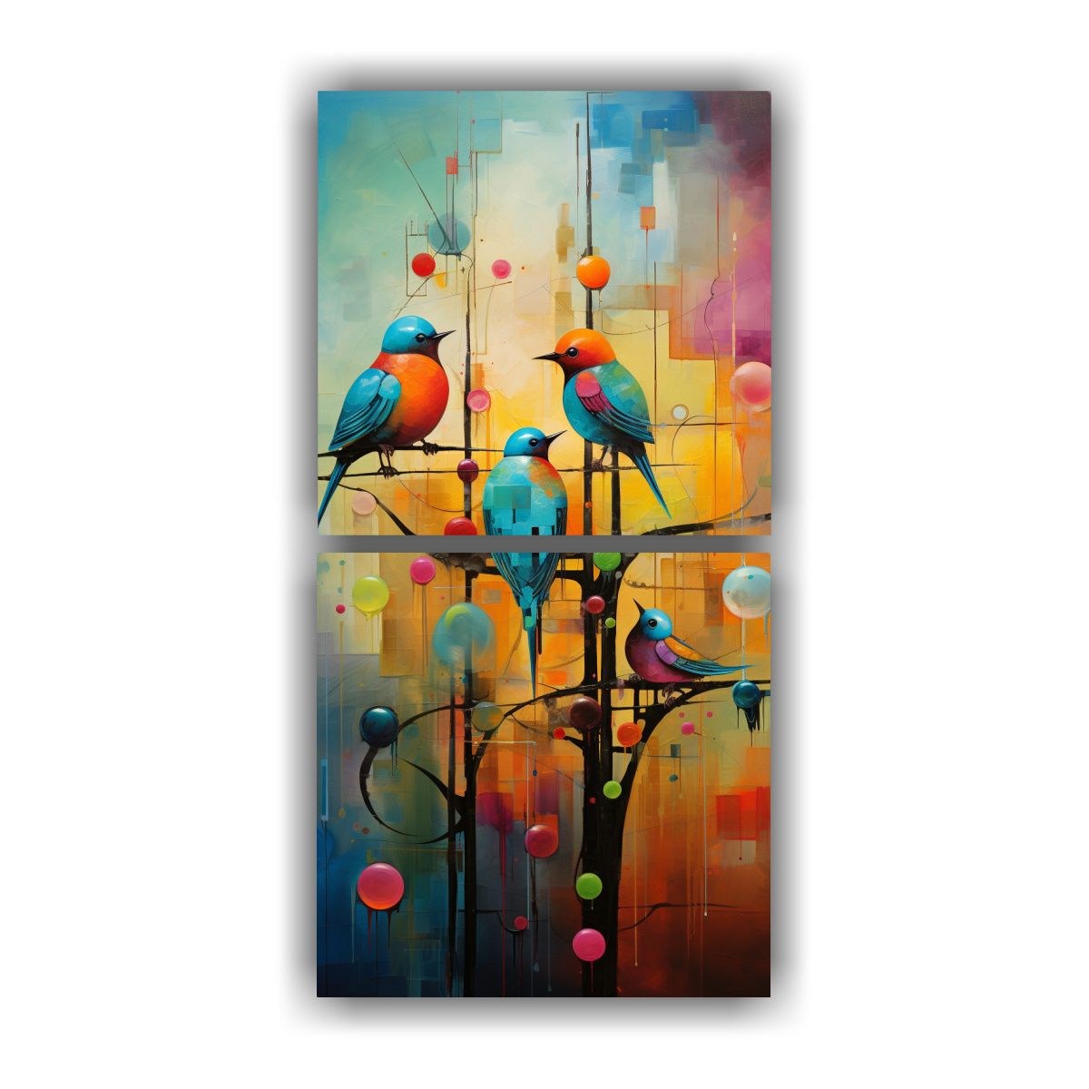 GENERICO - Cuadros Abstractos De Pájaros En Tela 30x60 Cm