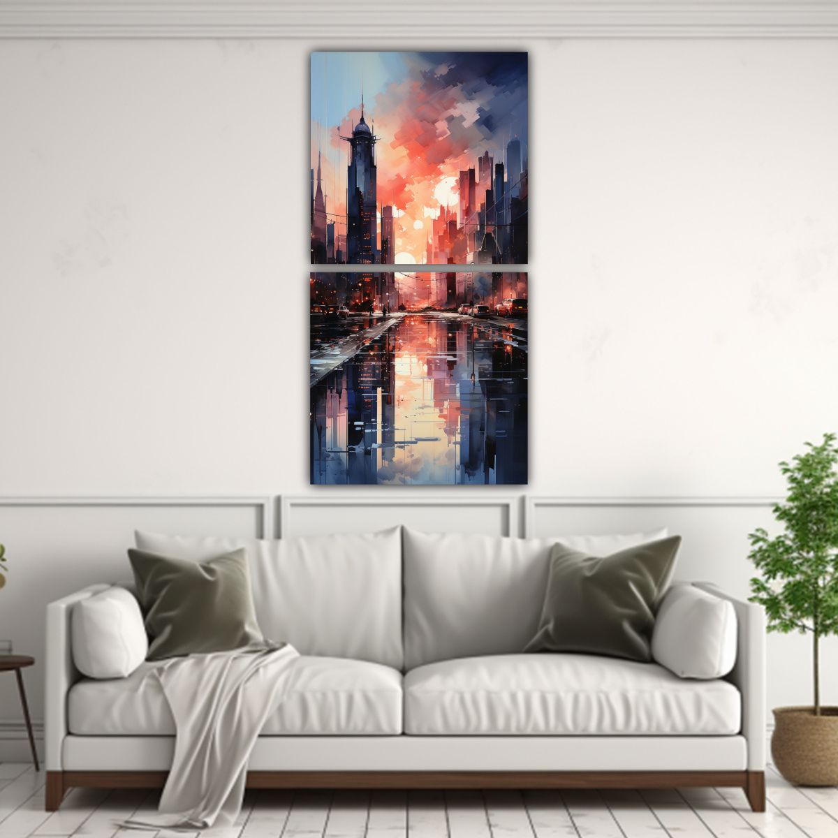 GENERICO - Pintura Acuarela Abstracta De Ciudad En 50x100 Cm