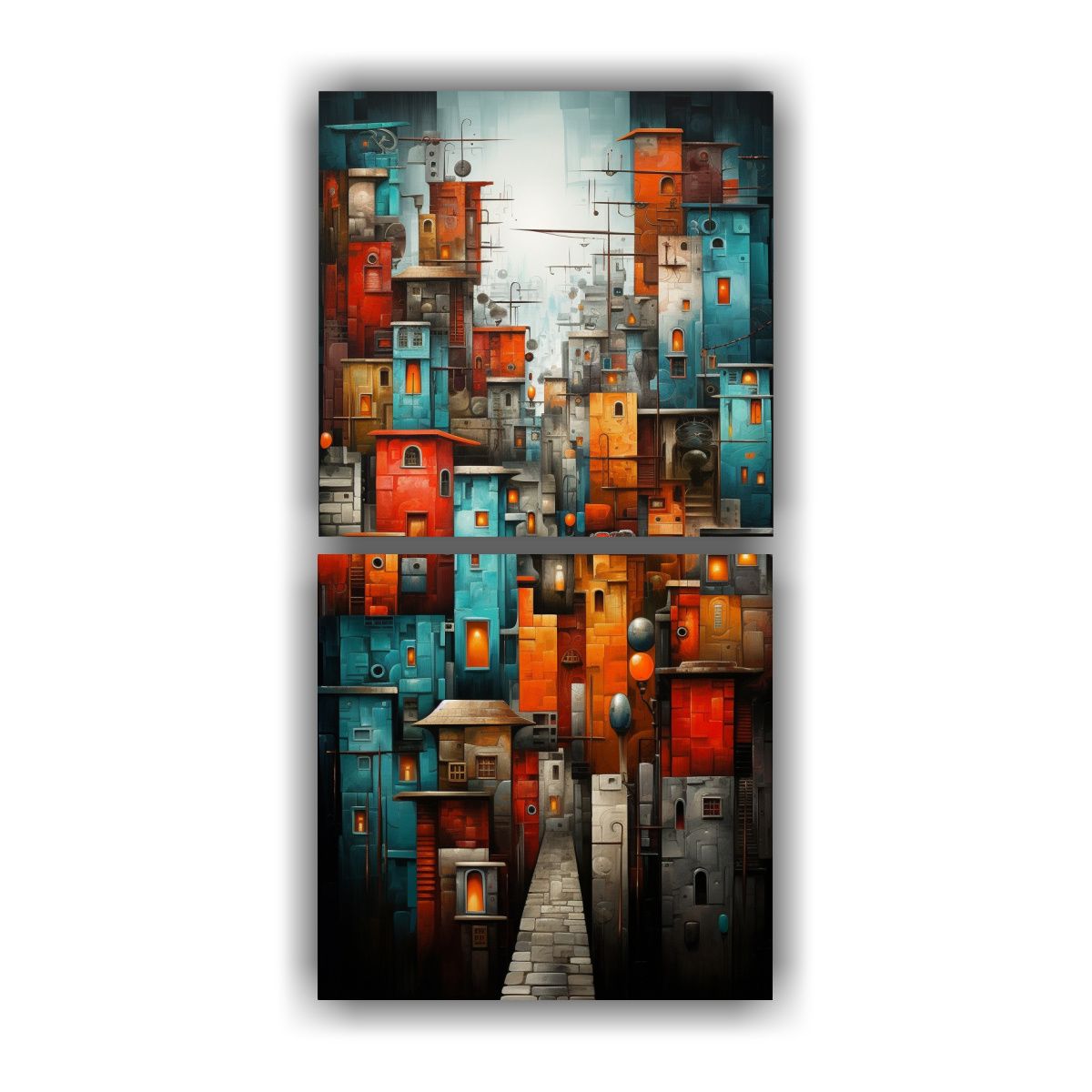 GENERICO - Dos Pinturas Clásicas De Ciudades Abstractas 60x120 Cm