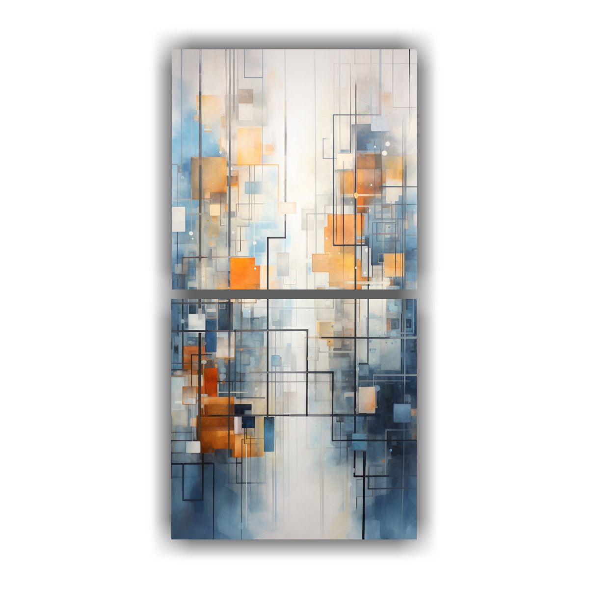 GENERICO - Pintura Abstracta De Escena Urbana En Dos Lienzos 60x120 Cm