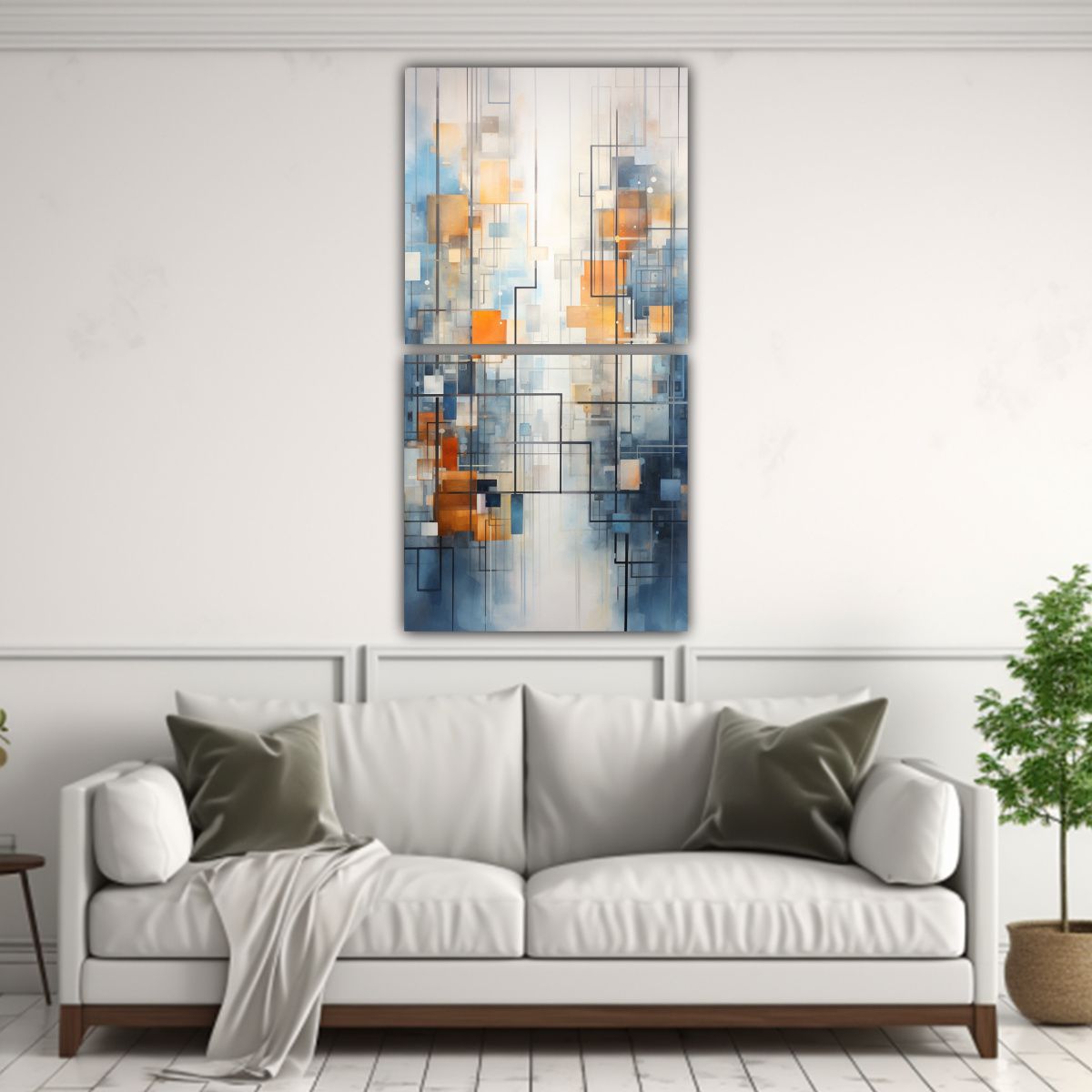 GENERICO - Pintura Abstracta De Escena Urbana En Dos Lienzos 60x120 Cm