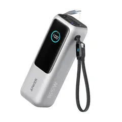 ANKER - PowerBank 25K 165W Plata con 2 Cables USB-C Integrados y USB-A