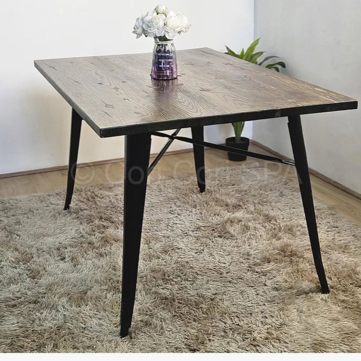 CORI CORI - Mesa Tolix Rectangular Madera Natural 140x90cm