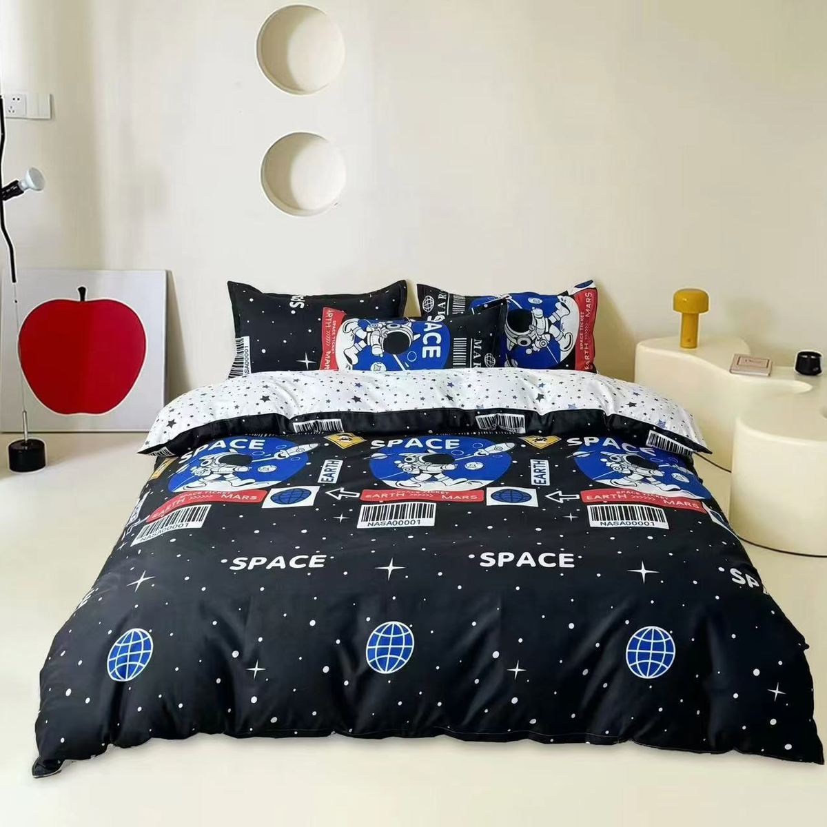 GENERICO - JUEGO DE SABANAS 3 PIEZA CON DISEÑO SPACE NEGRO 1.5 PLAZA TF