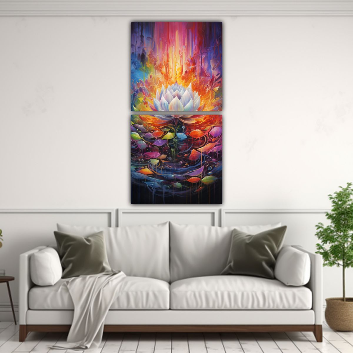 GENERICO - Pintura En Bastidor Con Loto De Colores Del 50x100 Cm