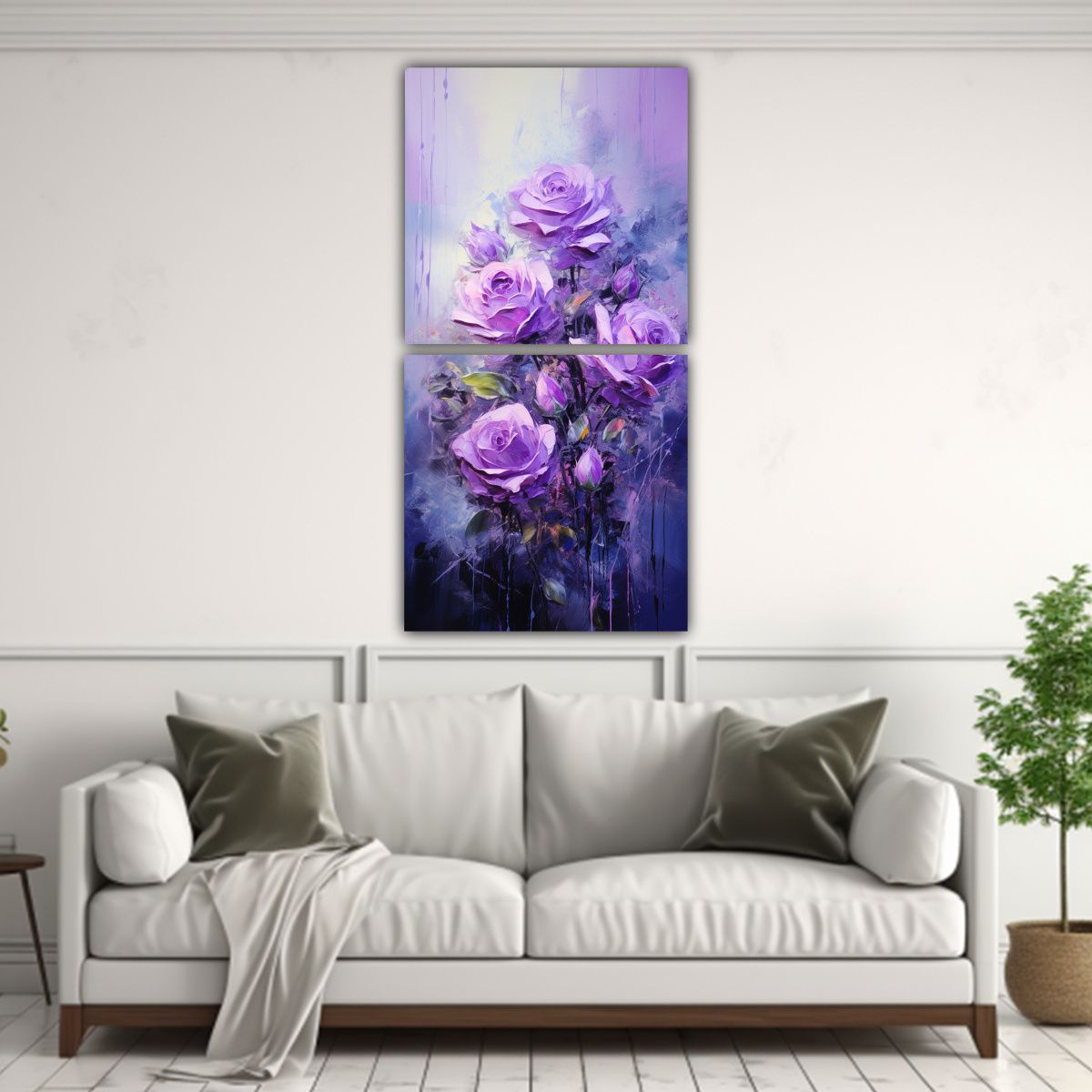 GENERICO - Pintura Lienzo Flores Moradas Estilo Abstracto 30x60 Cm