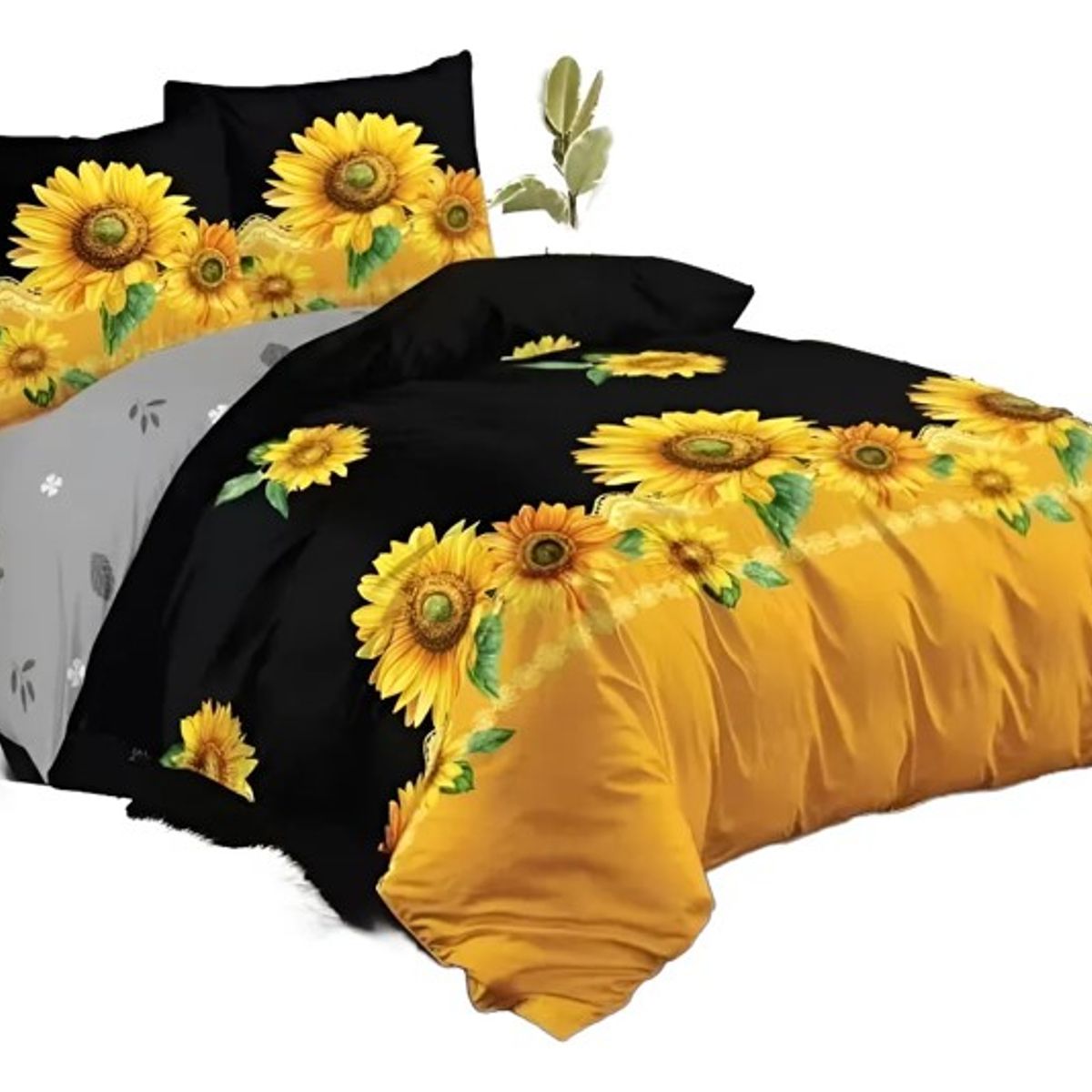 GENERICO - JUEGO DE SABANAS 3 PIEZA CON DISEÑO NEGRO GIRASOLES 1.5 PLAZA TF