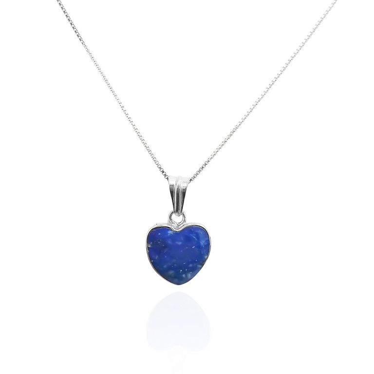 Collar Corazon 12mm Lapislazuli Plata Fina 925 Azul TALLA UNICA