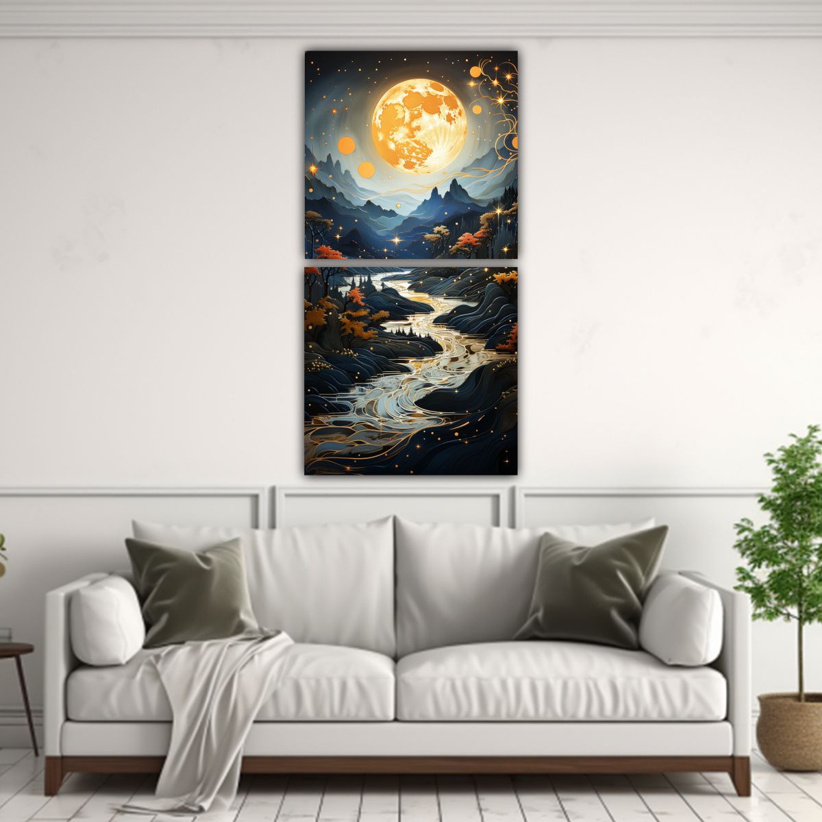 GENERICO - Pintura Con Luna Cerca De Las Montañas En Tonos 20x40 Cm