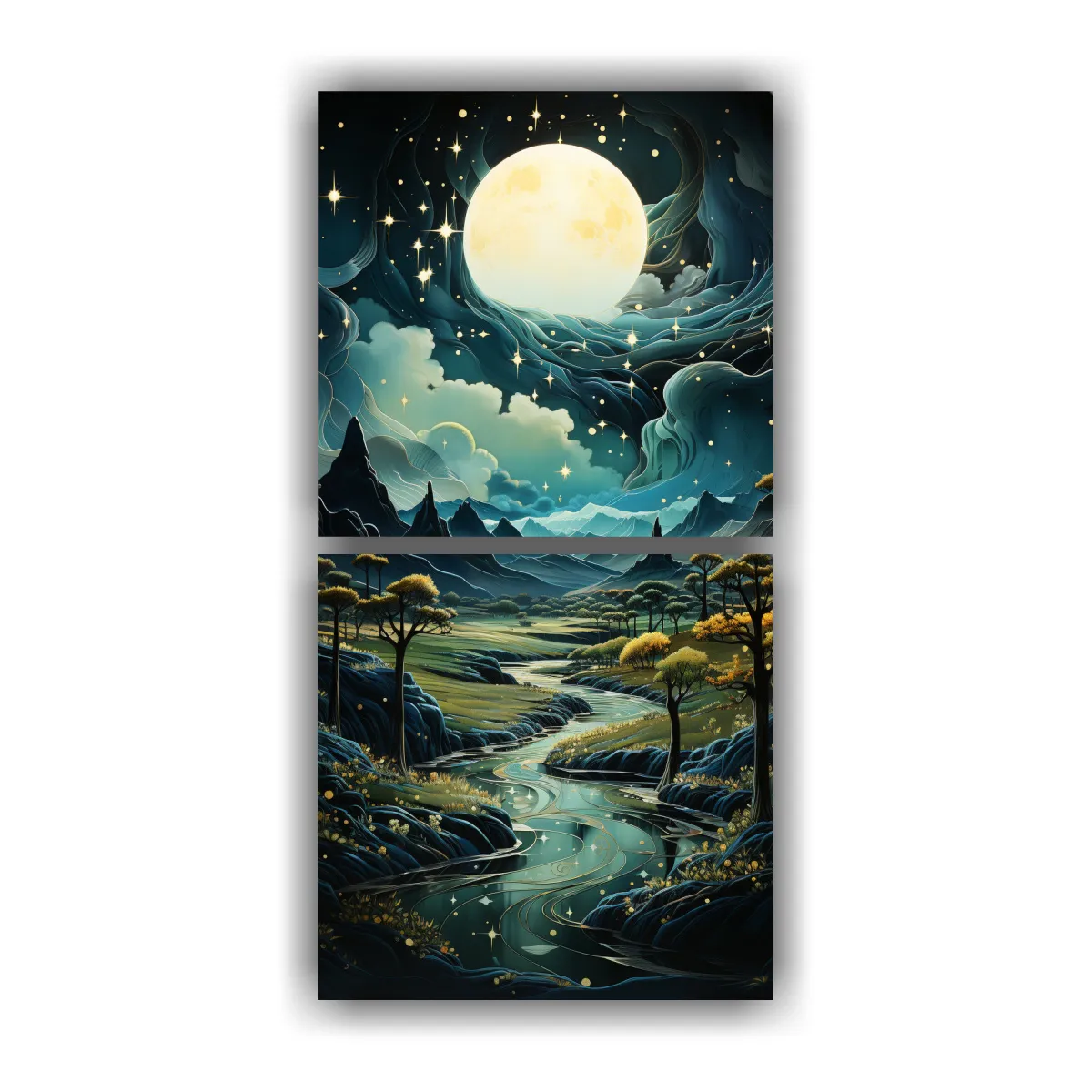 GENERICO - Lienzo Decorativo Pintura Con Luna Y Montañas 40x80 Cm
