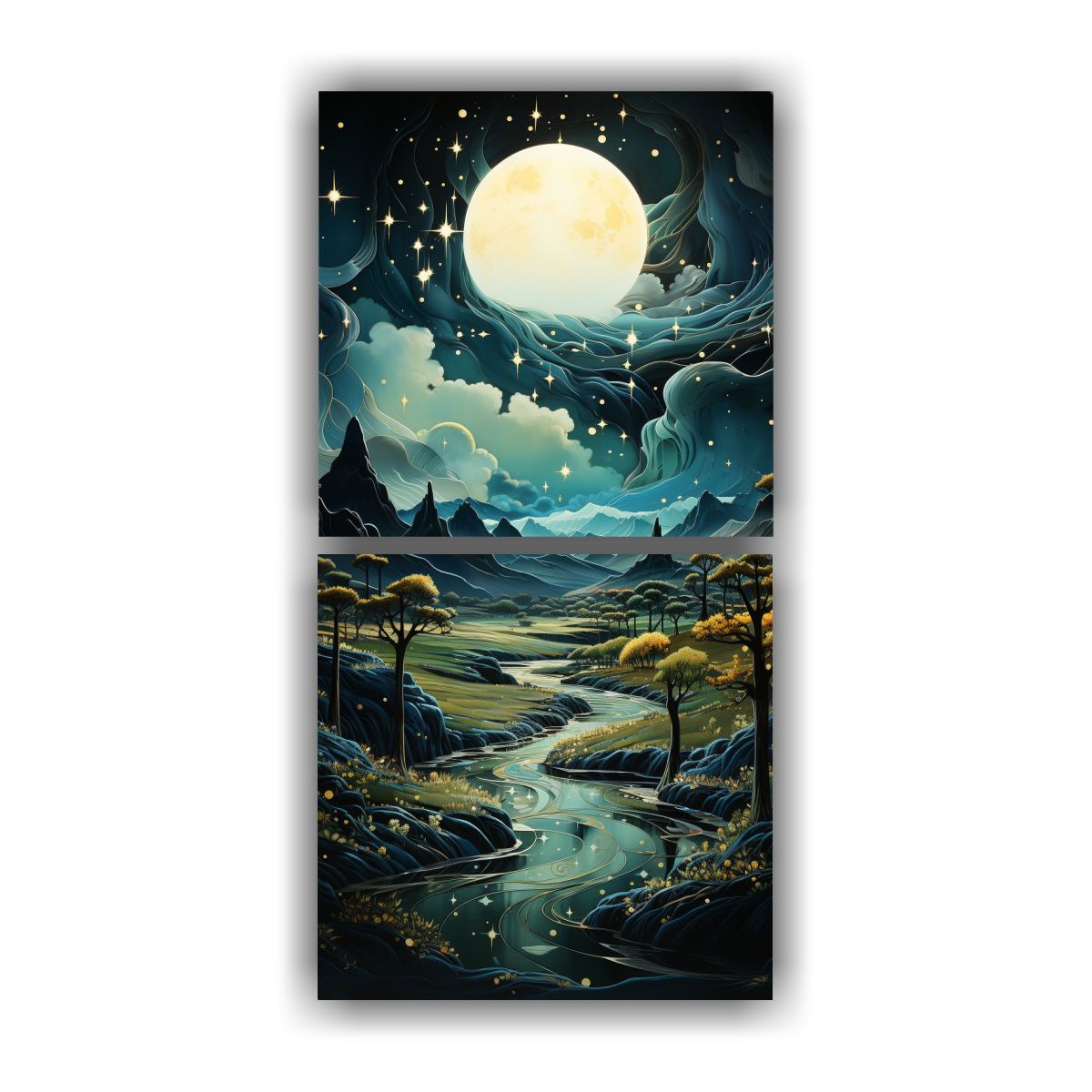 GENERICO - Lienzo Decorativo Pintura Con Luna Y Montañas 40x80 Cm
