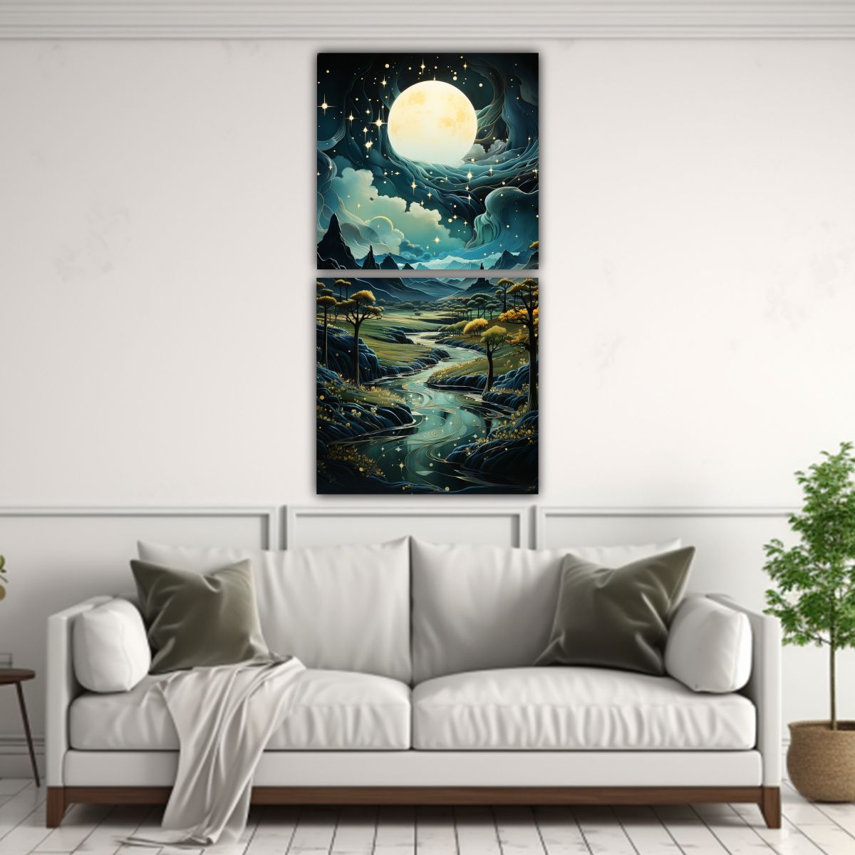 GENERICO - Lienzo Decorativo Pintura Con Luna Y Montañas 40x80 Cm