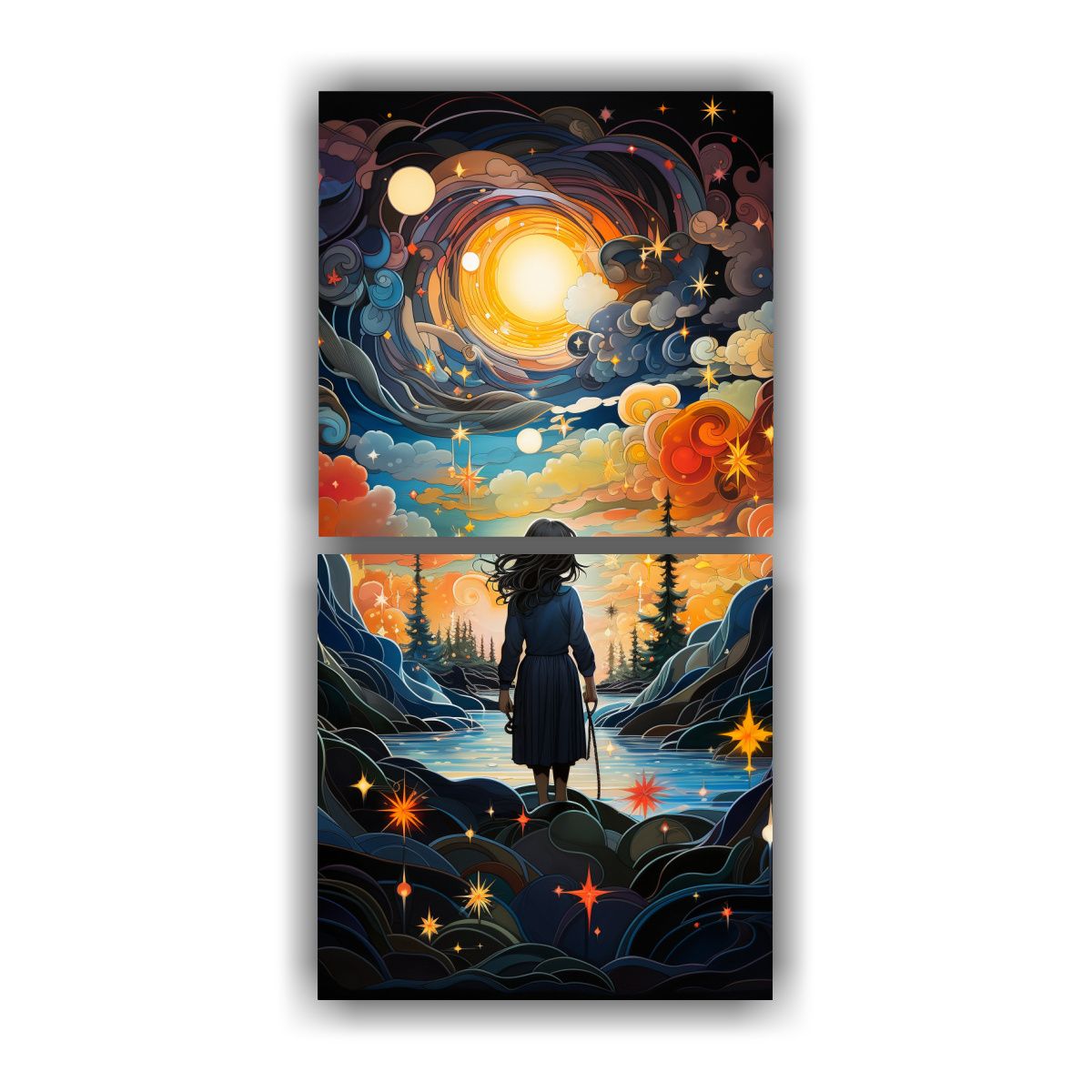 GENERICO - Cuadro De Pared Composición Fantasía Con Luna Y 50x100 Cm