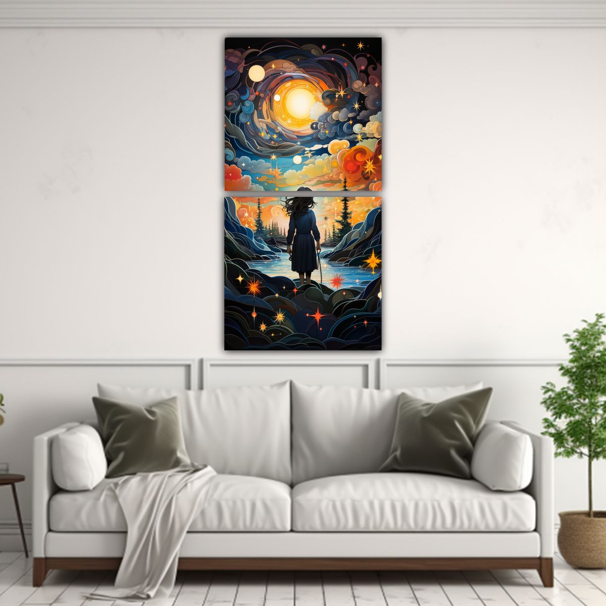 GENERICO - Cuadro De Pared Composición Fantasía Con Luna Y 50x100 Cm