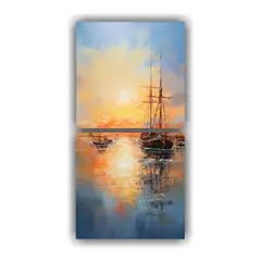GENERICO - Cuadro Moderno Abstracto Del Puerto Al Amanecer 40x80 Cm