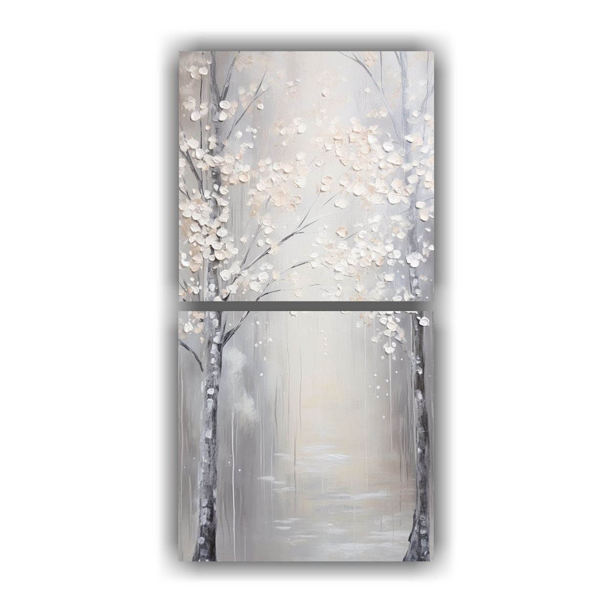 GENERICO - Pintura Conceptual En Blanco Y Plata Estilo 60x120 Cm