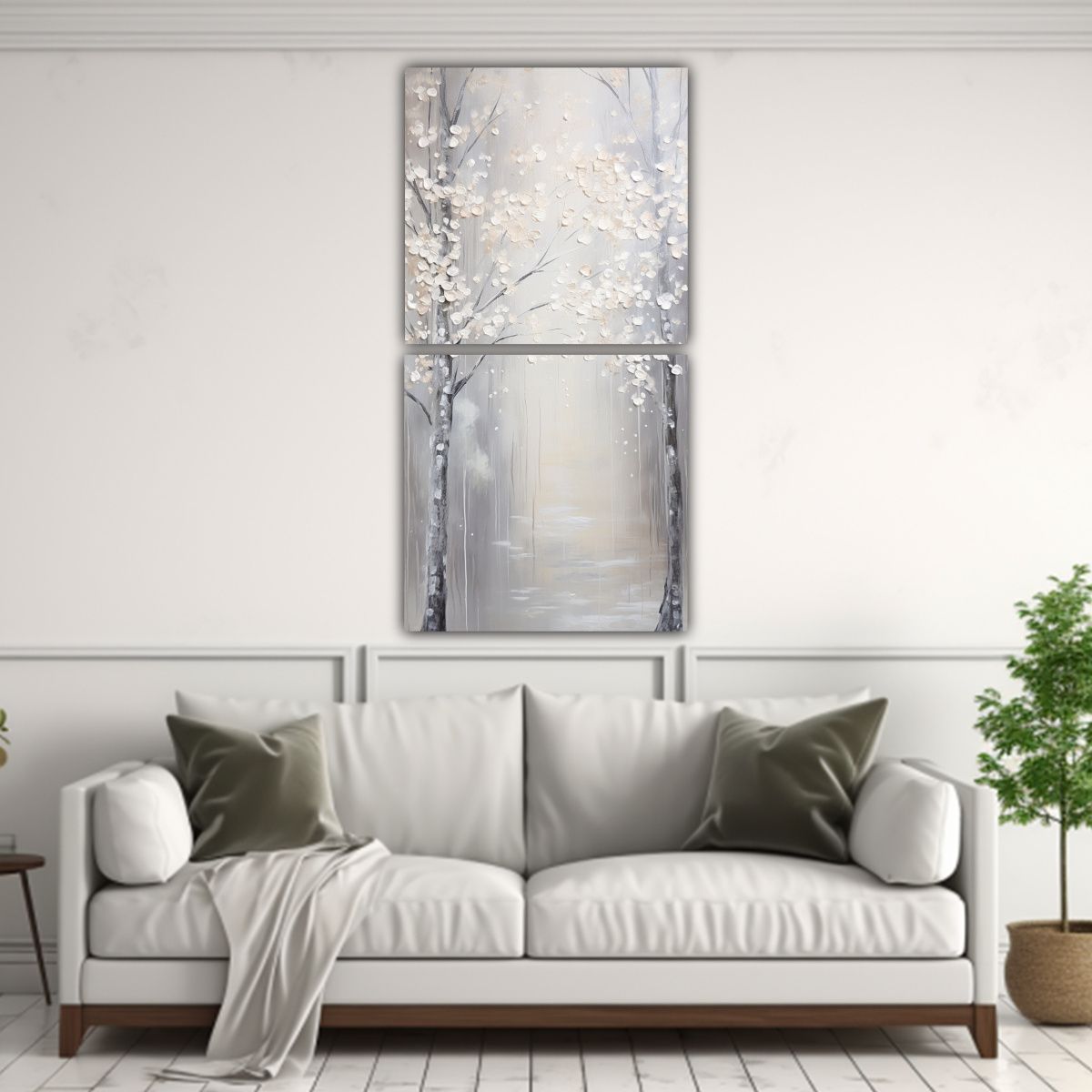 GENERICO - Pintura Conceptual En Blanco Y Plata Estilo 60x120 Cm