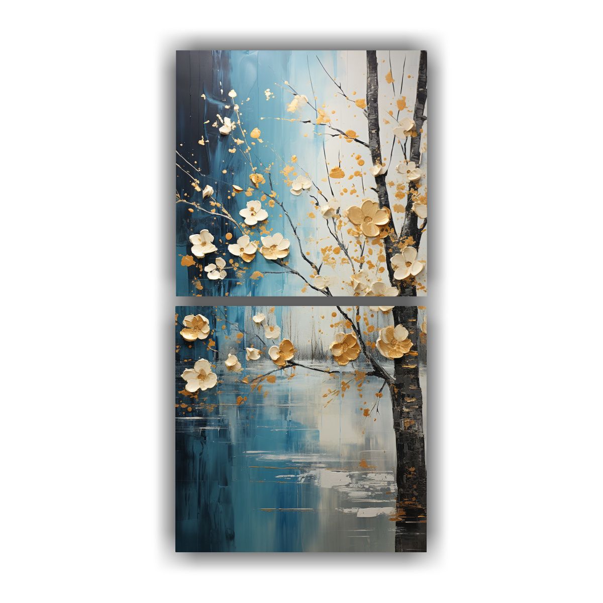 GENERICO - Pintura Abstracta De árboles En Plata Y Blanco 50x100 Cm