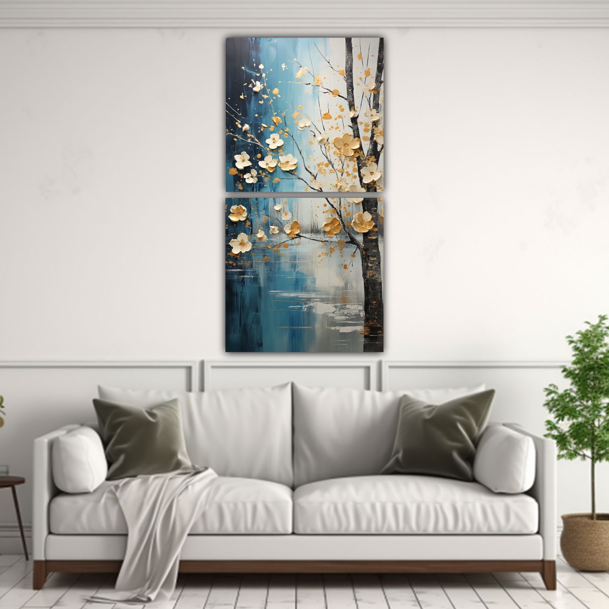 GENERICO - Pintura Abstracta De árboles En Plata Y Blanco 30x60 Cm