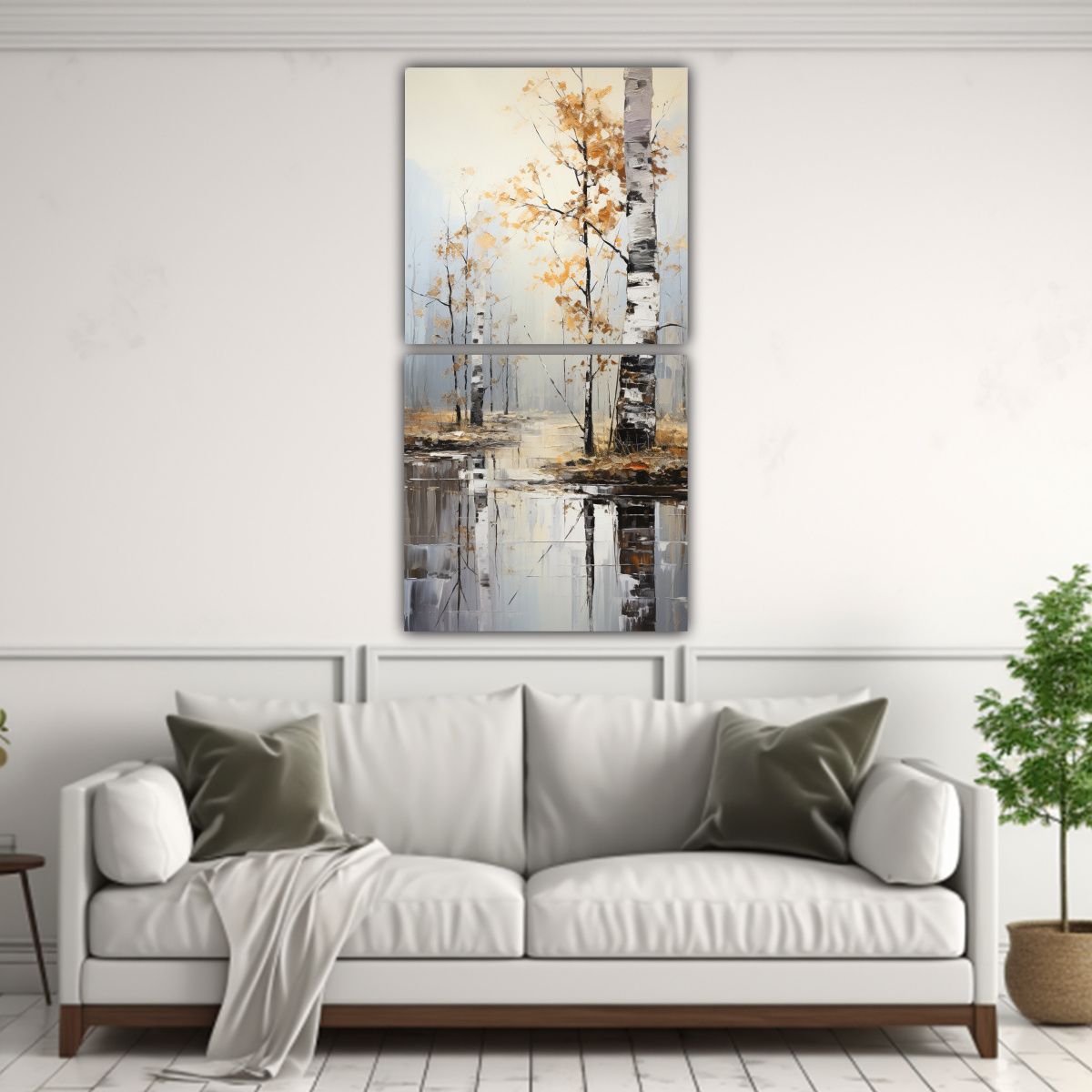 GENERICO - Pintura Abstracta De árboles En Plata Y Blanco 50x100 Cm