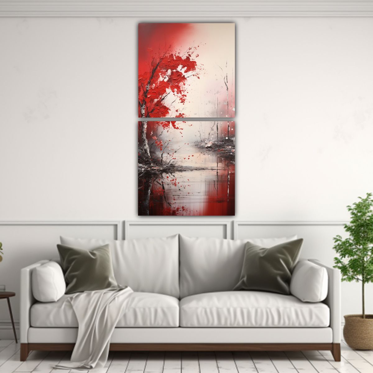 GENERICO - Cuadro Concepto Equilibrio En Rojo Y Plata Estilo 30x60 Cm