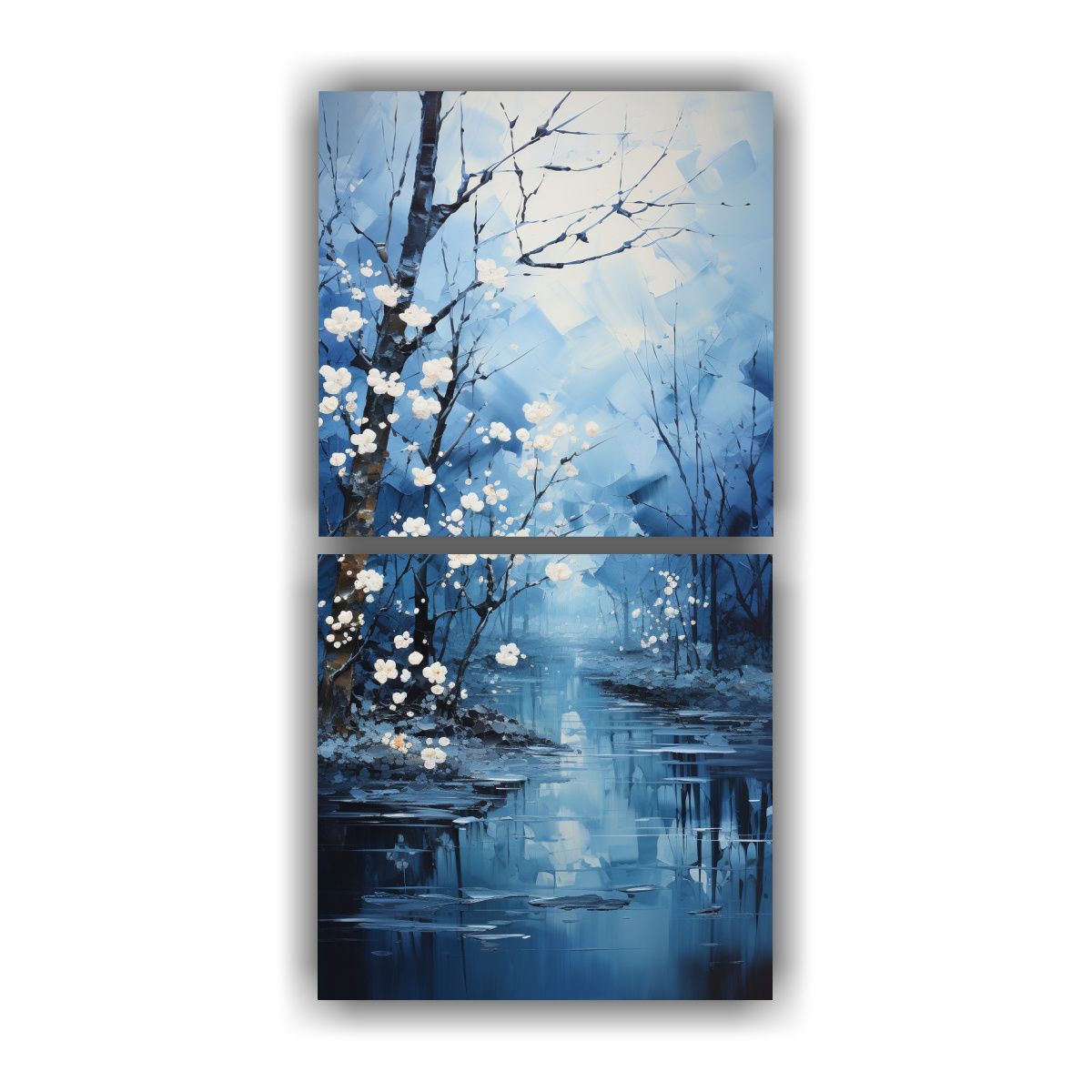 GENERICO - Pintura Abstracta De árboles En Plata Y Blanco 20x40 Cm