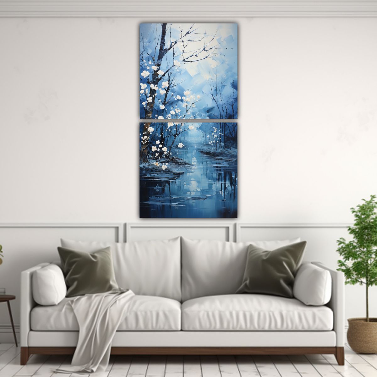 GENERICO - Pintura Abstracta De árboles En Plata Y Blanco 20x40 Cm