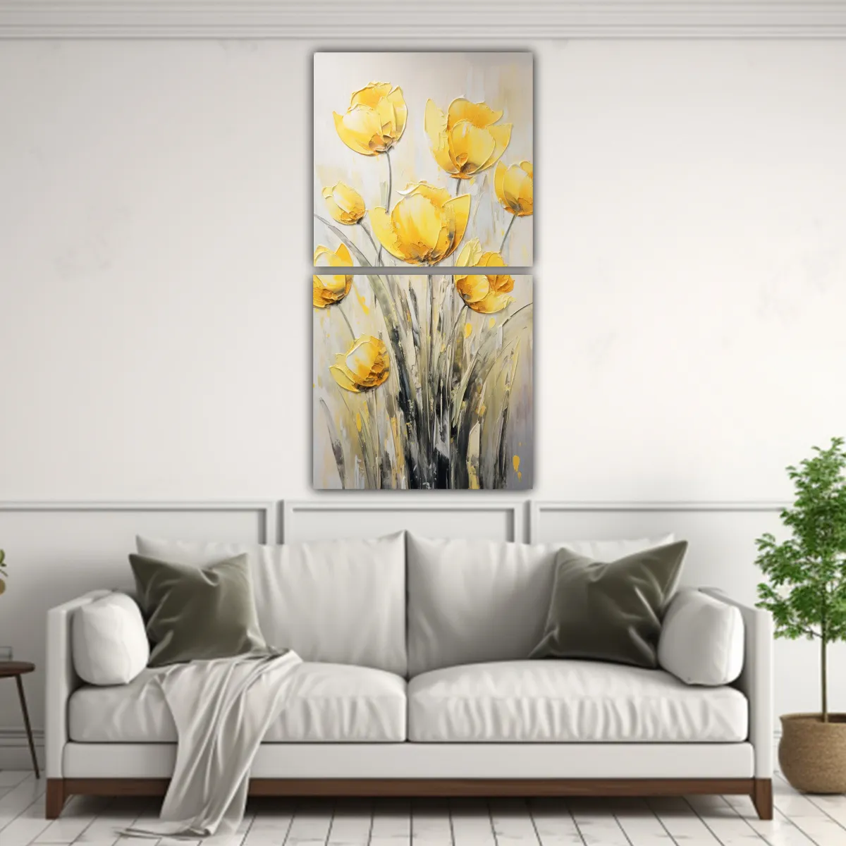 GENERICO - Cuadro Acuarela Bonito De Tulipanes Amarillos 50x100 Cm