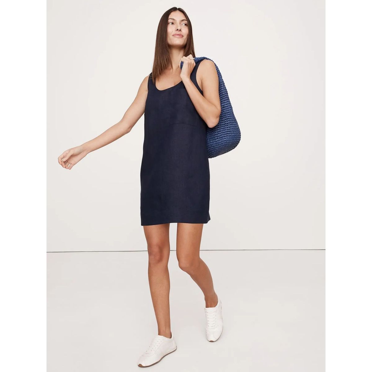 BANANA REPUBLIC - Vestido Mujer Scoop-Neck Shift Lino Gris Banana Republic