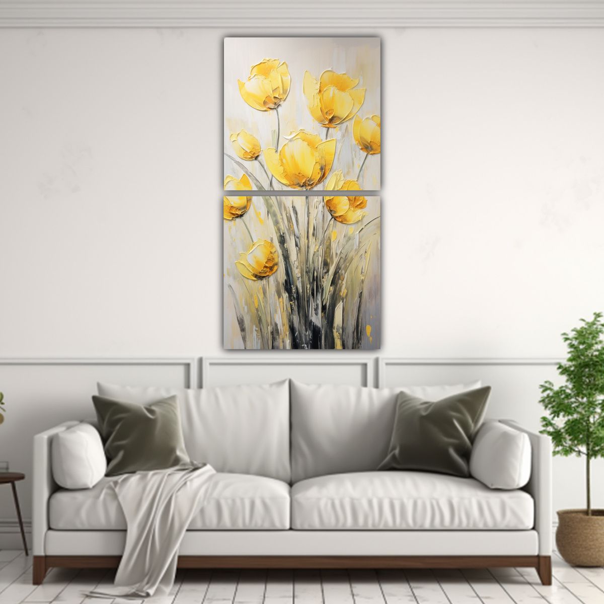 GENERICO - Cuadro Acuarela Bonito De Tulipanes Amarillos 20x40 Cm