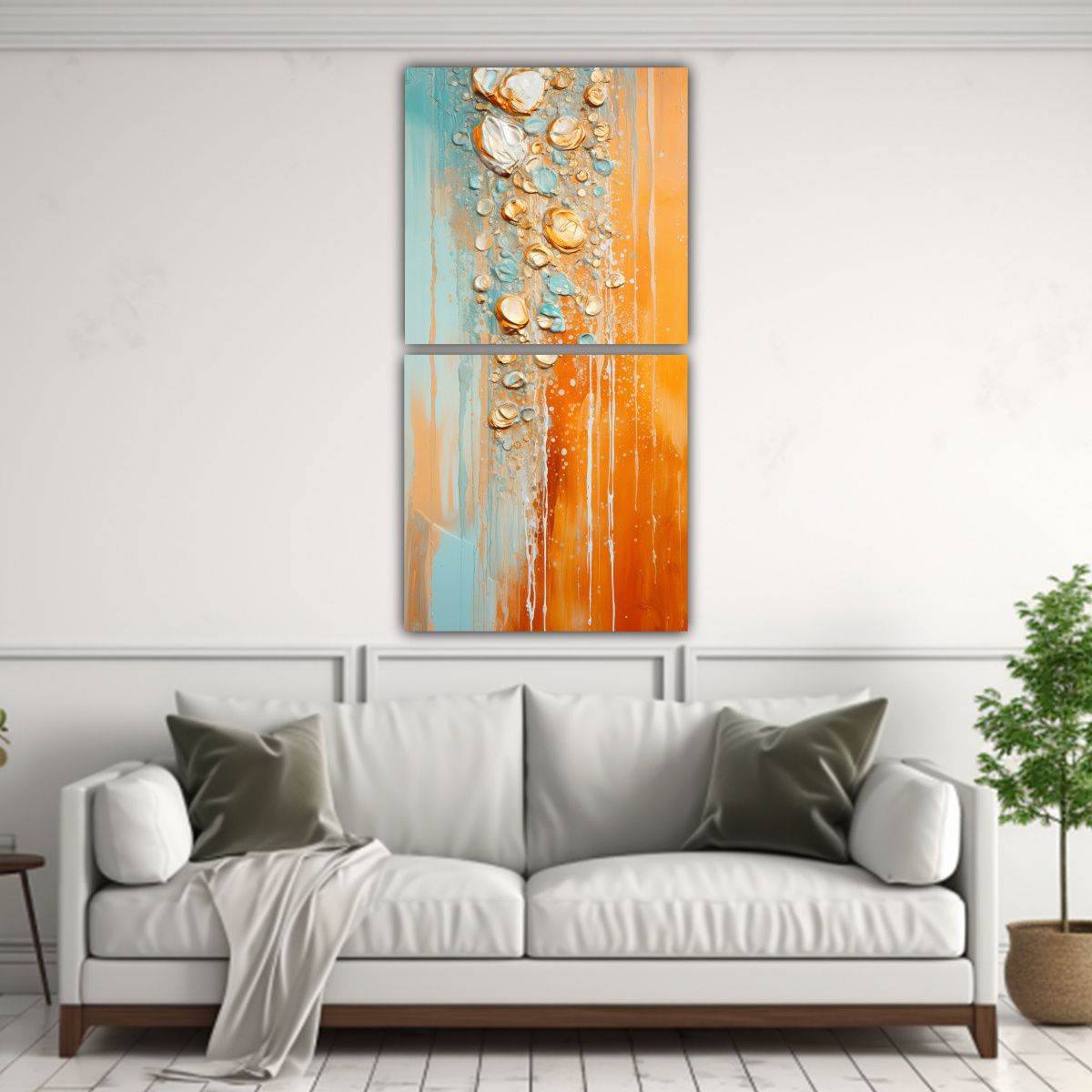 GENERICO - Lienzos De Tela Naranja Y Dorado Estilo Cuadro 20x40 Cm
