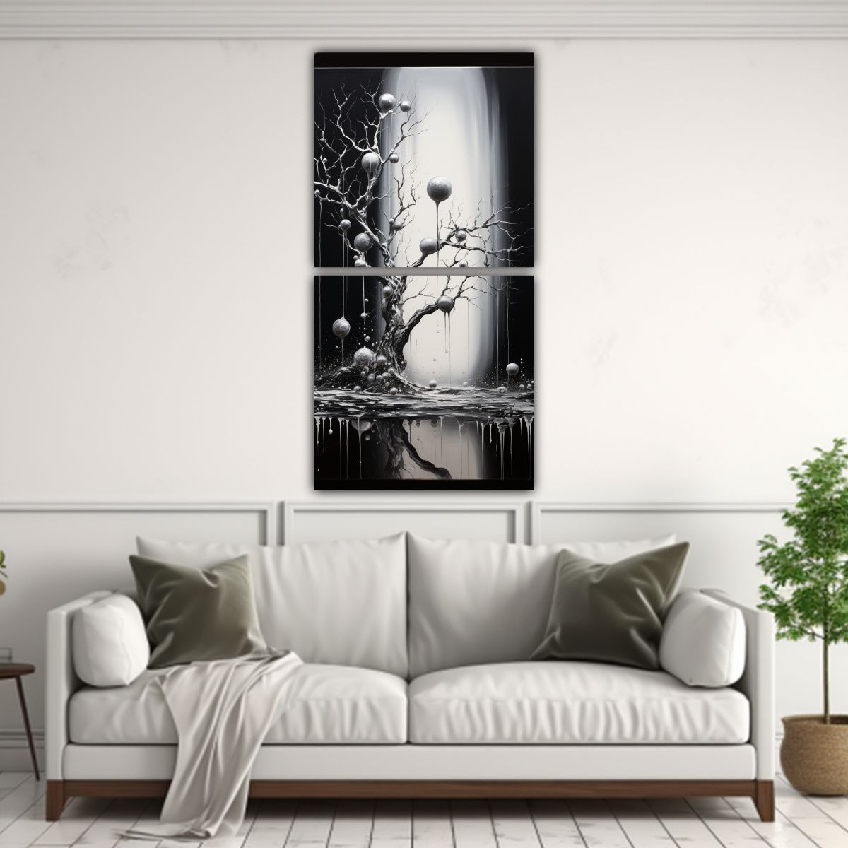 GENERICO - Pintura En Negro Y Plata Con Detalles 60x120 Cm