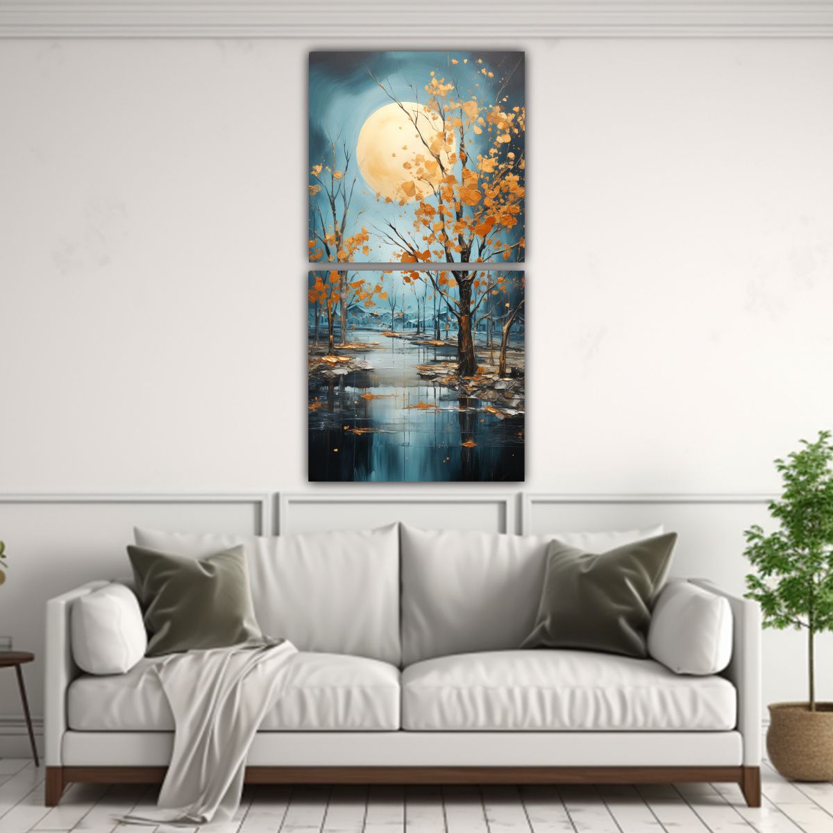 GENERICO - Pintura Abstracta De árboles En Plata Y Oro Con 40x80 Cm
