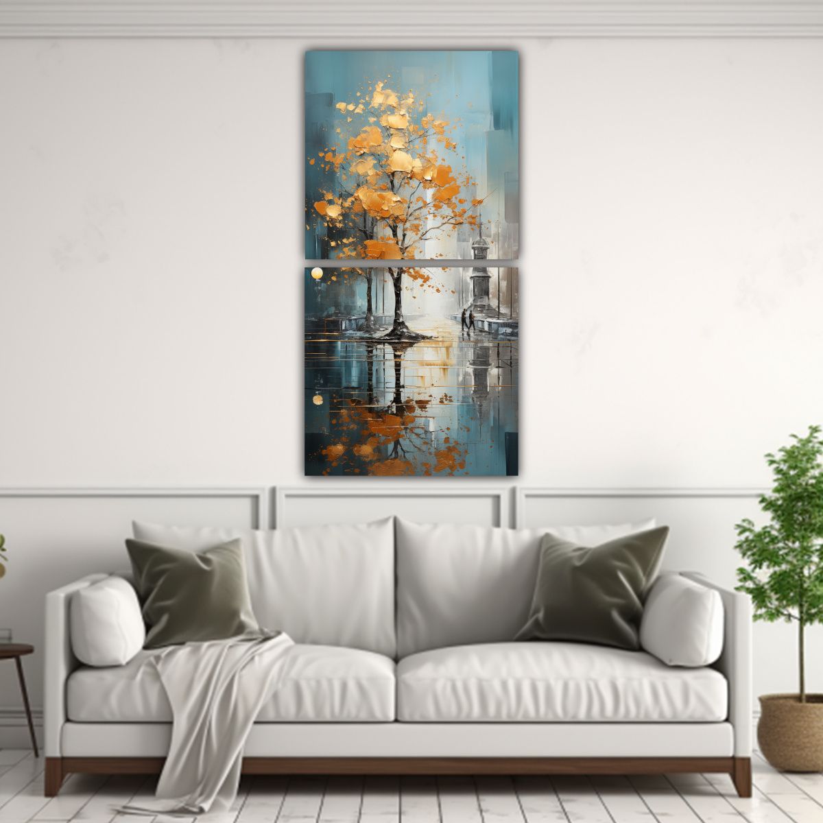 GENERICO - Pintura Abstracta De árboles En Plata Y Oro Con 40x80 Cm