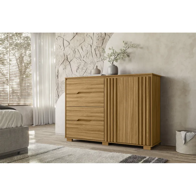 ALAIA HOME - Comoda Luzzia 4 cajones 2 puertas freijo 147x105x47 cm