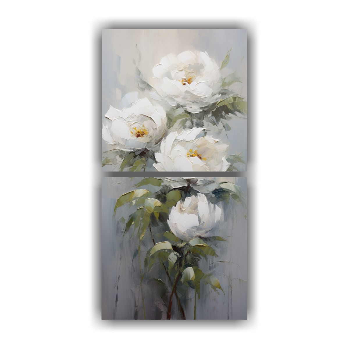GENERICO - Cuadro Lienzo Blanco Estilo Galería Con Flores 40x80 Cm