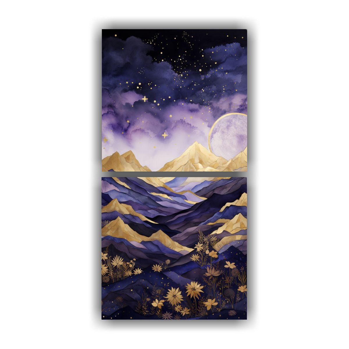 GENERICO - Diptico Dibujo Paisaje De Montaña Estilo 40x80 Cm