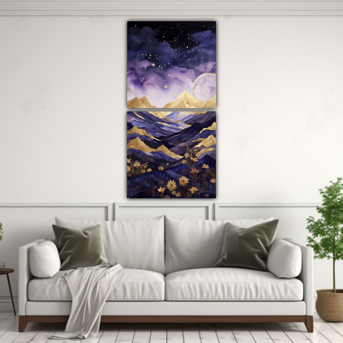 GENERICO - Diptico Dibujo Paisaje De Montaña Estilo 40x80 Cm