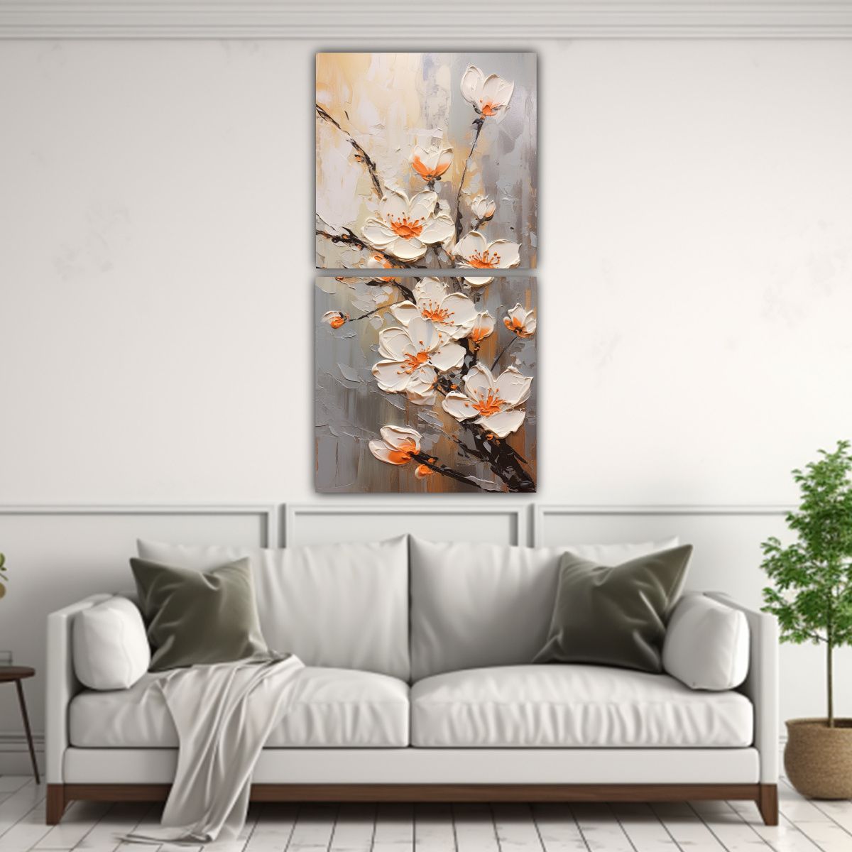 GENERICO - Pintura De Cerezos En Flor Naranja Sobre Lienzo 60x120 Cm
