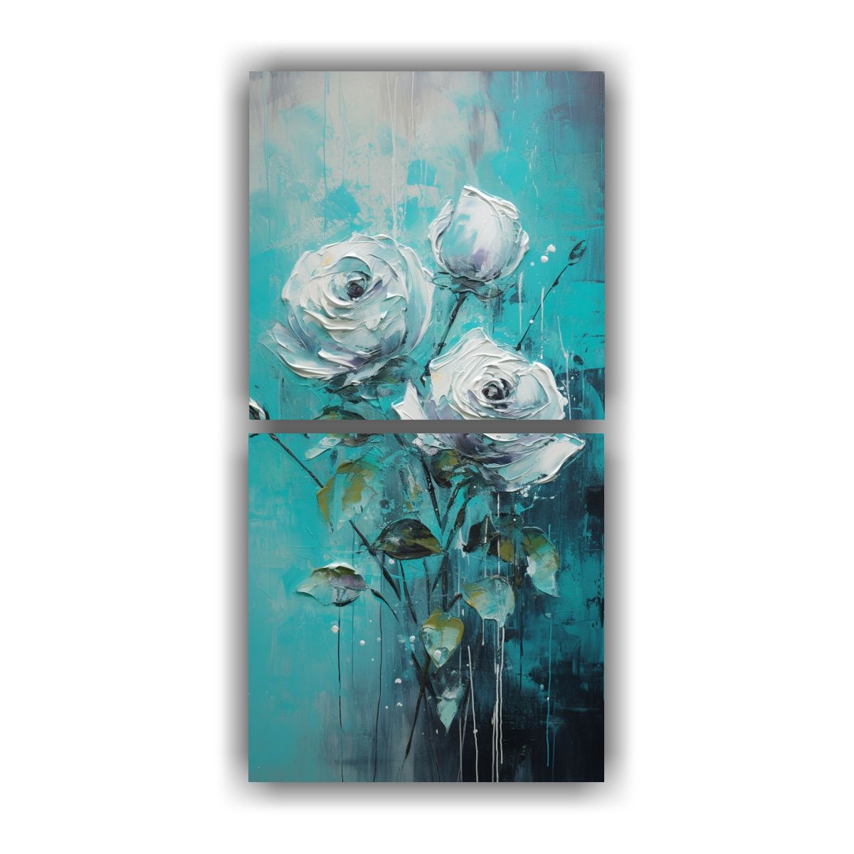 GENERICO - Cuadro Decorativo Figuras En Turquesa Con Rosas 40x80 Cm