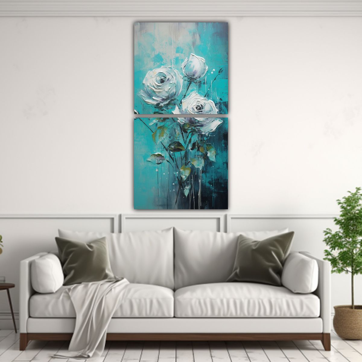 GENERICO - Cuadro Decorativo Figuras En Turquesa Con Rosas 40x80 Cm