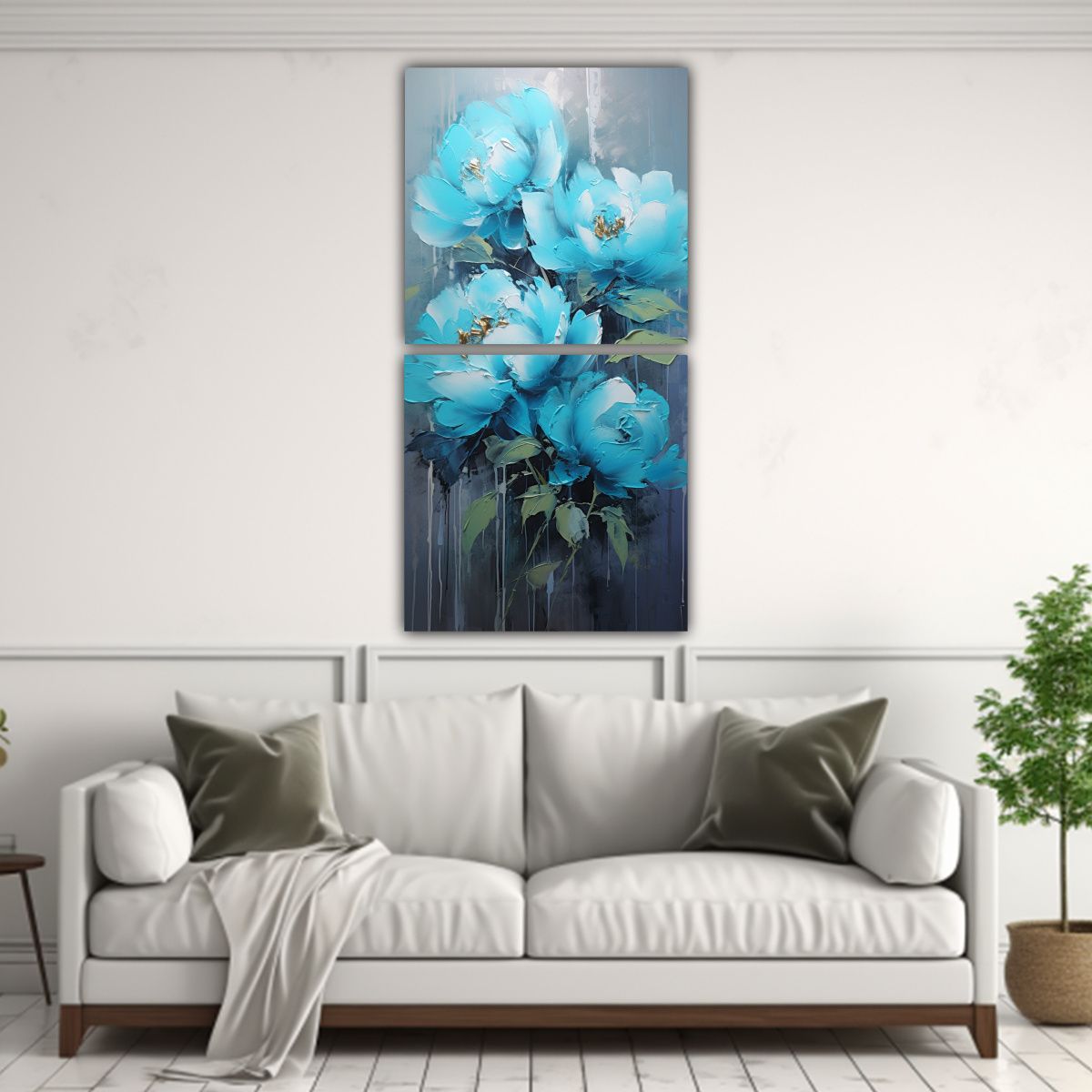 GENERICO - Pintura En Lienzo Turquesa De PEONÍAS En Estilo 50x100 Cm