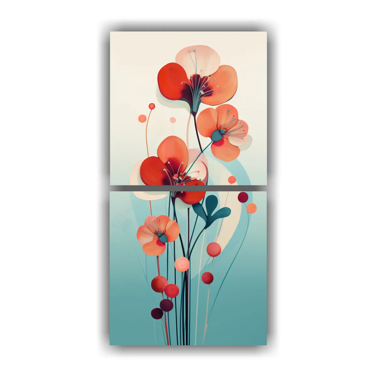 GENERICO - Díptico Cuadros Abstractos Flores Pop 20x40 Cm