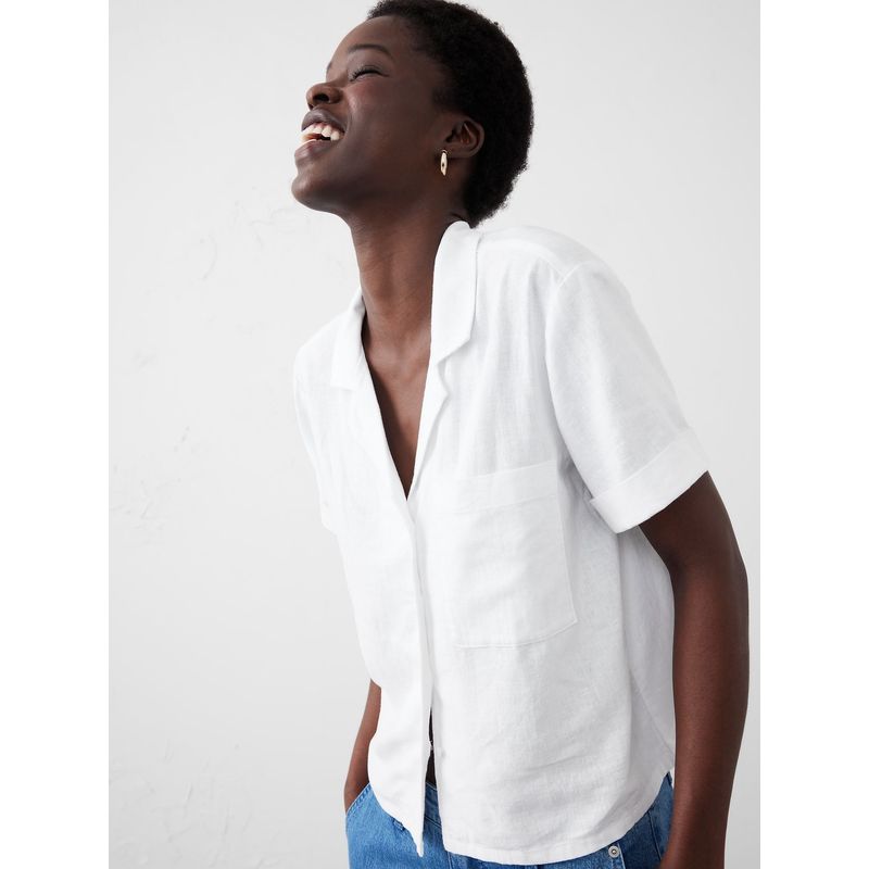 BANANA REPUBLIC - Blusa Mujer Cropped Lino Blanco Banana Republic